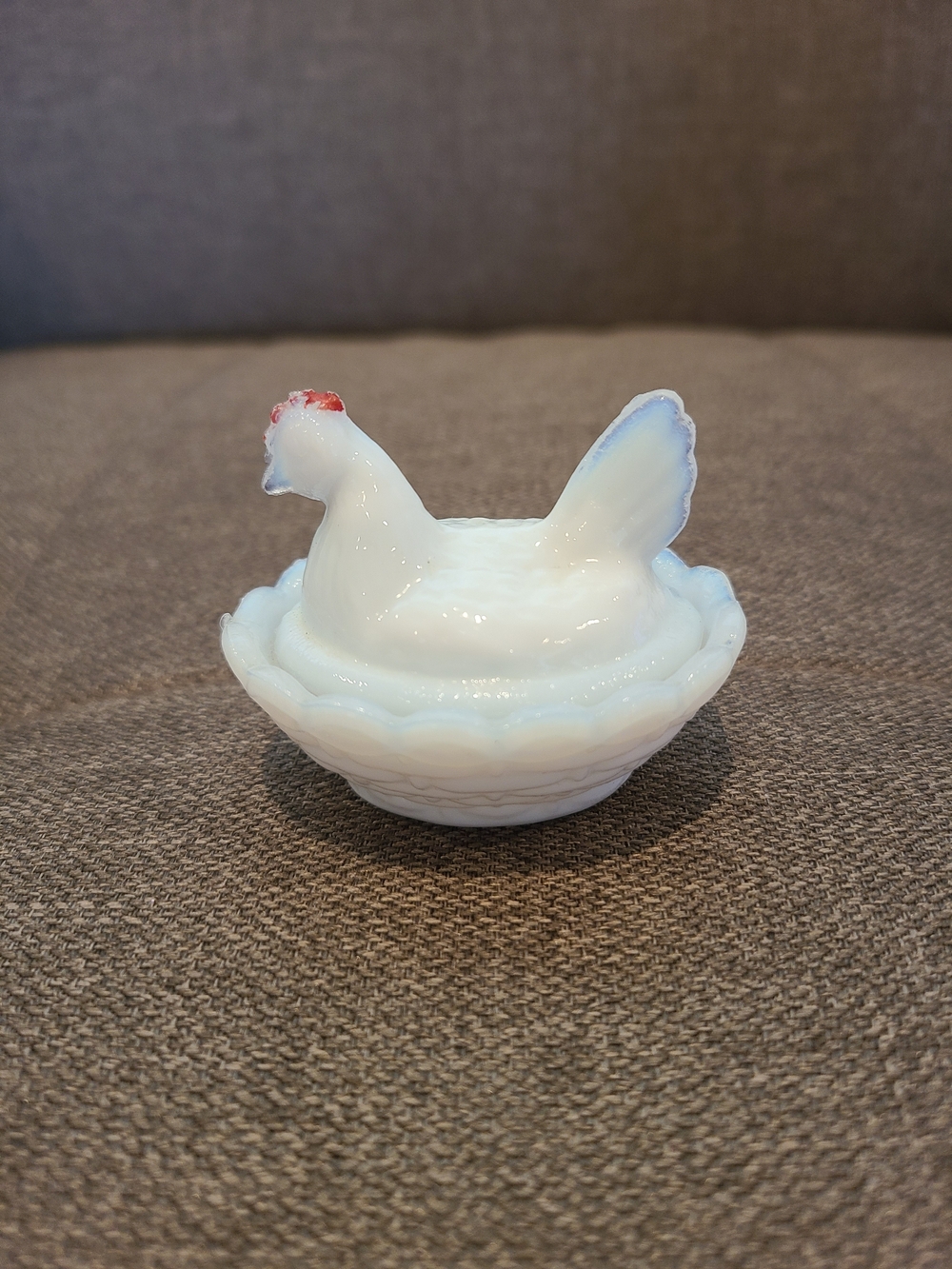 Westmoreland Glass milk glass mini hen on nest with red comb